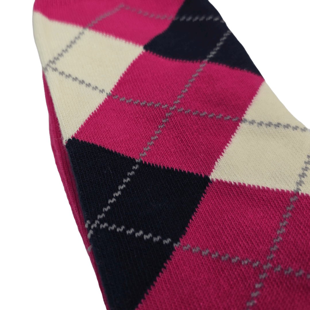 Stylish Argyle Socks (Adult Large) Fushia, Navy Blue and Cream
