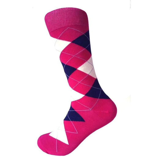 Stylish Argyle Socks (Adult Large) Fushia, Navy Blue and Cream