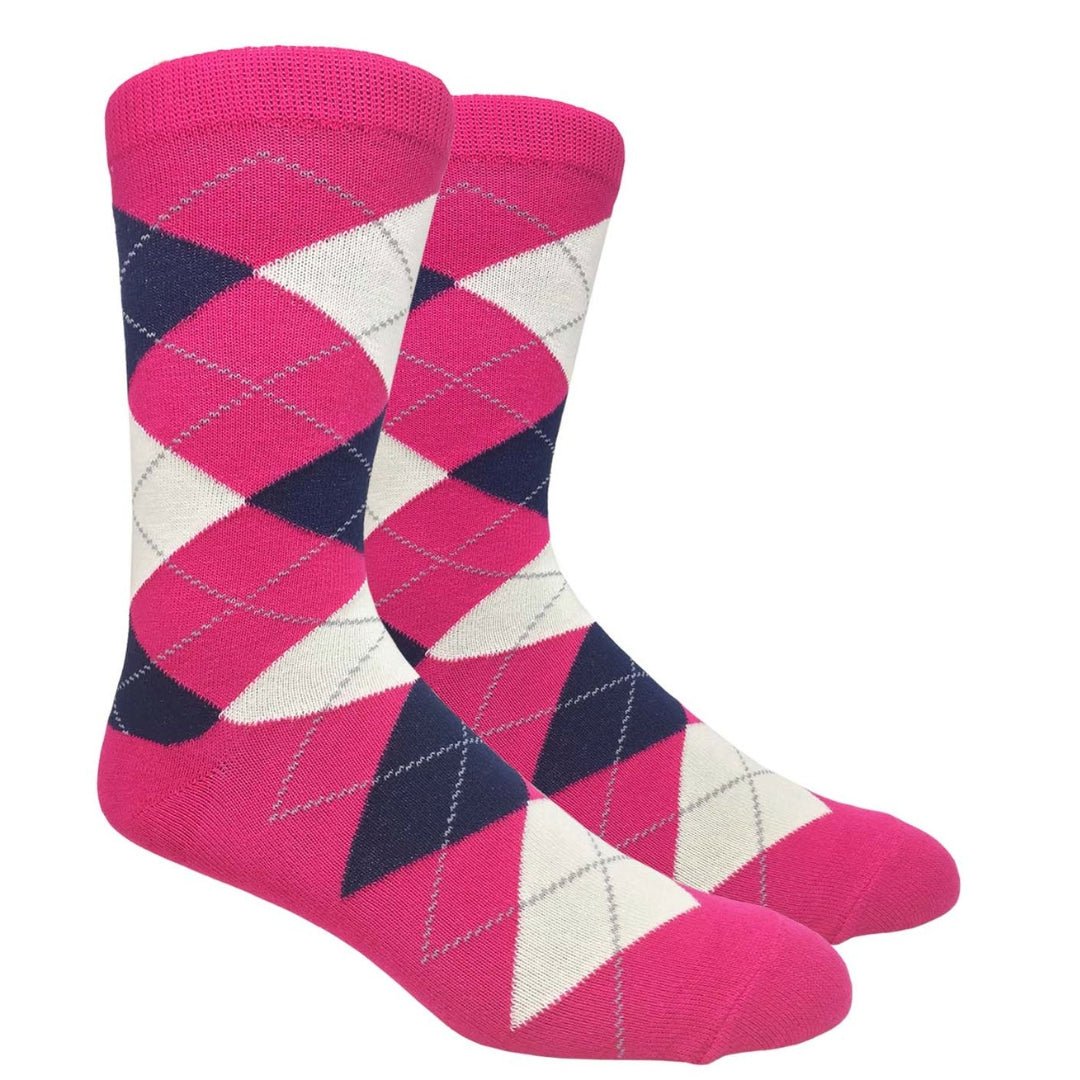Stylish Argyle Socks (Adult Large) Fushia, Navy Blue and Cream
