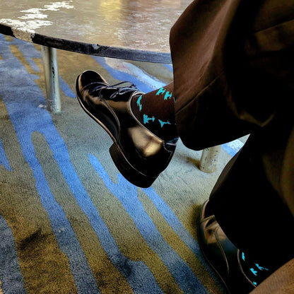 Teal and Black Guitar Patterned Socks from the Sock Panda