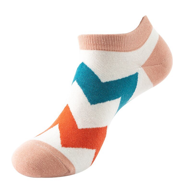 Teal and Orange Zig Zag Ankle Socks (Adult Medium - Women's Shoe Sizes 5 - 10)