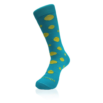 Teal with Yellow Dots Sock from the Sock Panda (Adult Large - Men's Shoe Sizes 8 - 12)