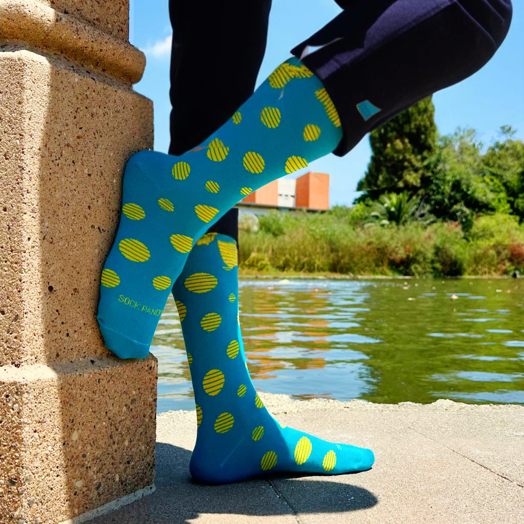 Teal with Yellow Dots Sock from the Sock Panda (Adult Large - Men's Shoe Sizes 8 - 12)