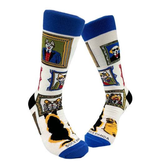 Wall Art Museum Dogs and Cats Socks (Adult Large - Men's Shoe Sizes 8 - 12)