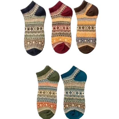 Warm Woolen Block Knitting Ankle Socks (Adult Large)