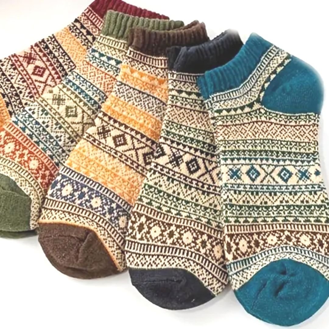 Warm Woolen Block Knitting Ankle Socks (Adult Medium)