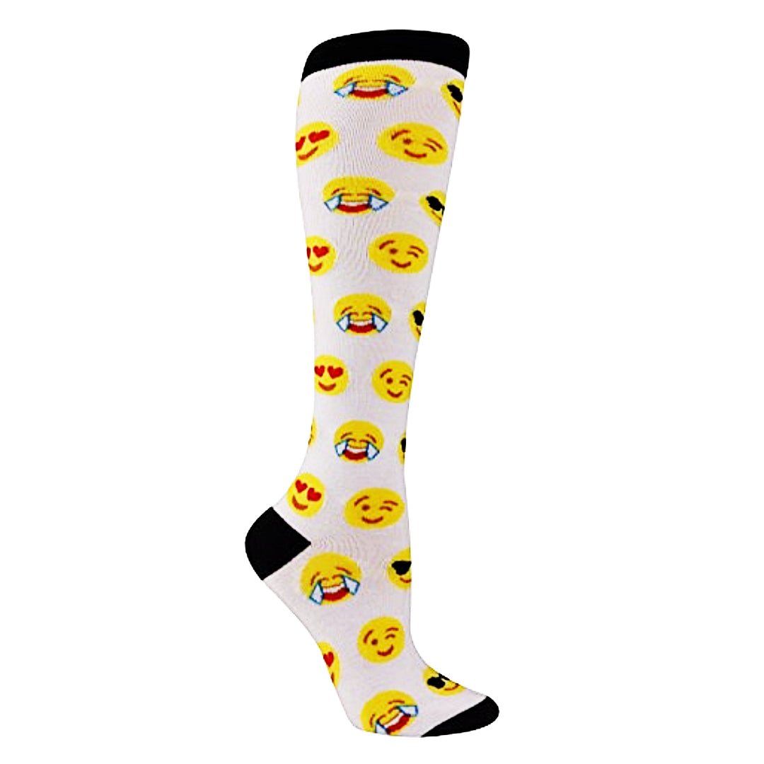 White Emoji Pattern Socks from the Sock Panda (Knee High)
