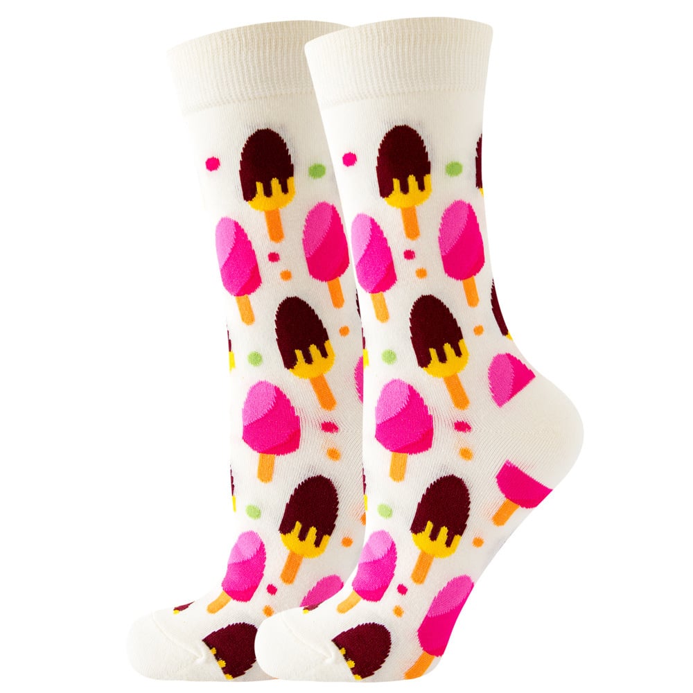 White Popsicle Patterned Socks (Adult Medium - Women's Shoe Sizes 5 - 10)