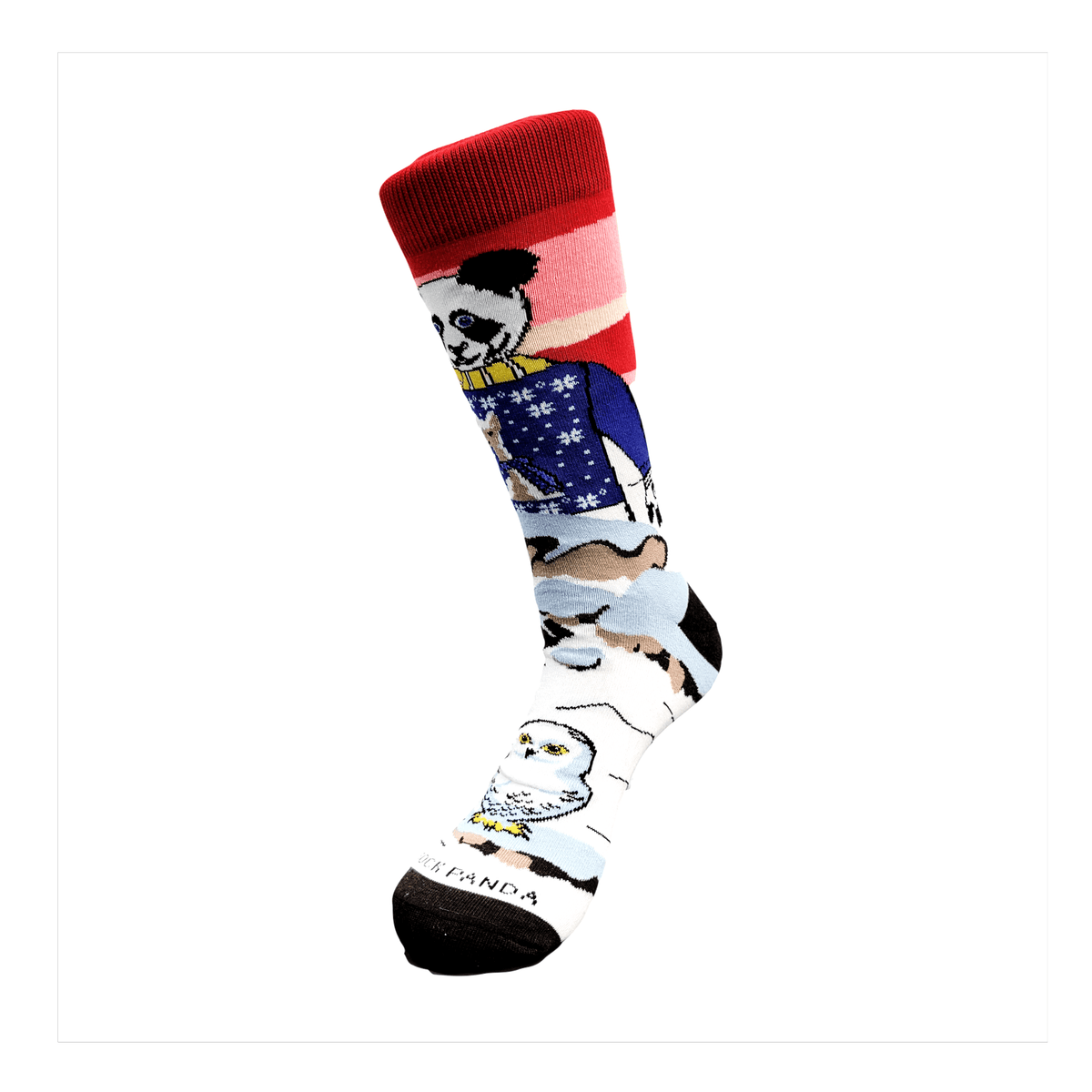 Winter Panda Wearing a Llama Sweater Watching a Snowy Owl (Adult Large - Men's Shoe Sizes 8 - 12)