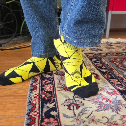 Yellow and Black Geometric Pattern Socks from the Sock Panda (Adult Large)