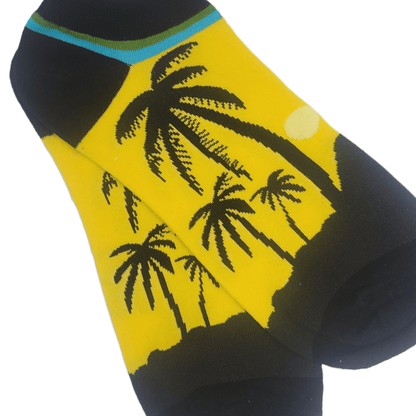 Yellow Island Palm Tree Ankle Socks (Adult Large - Men's Shoe Sizes 8 - 12)