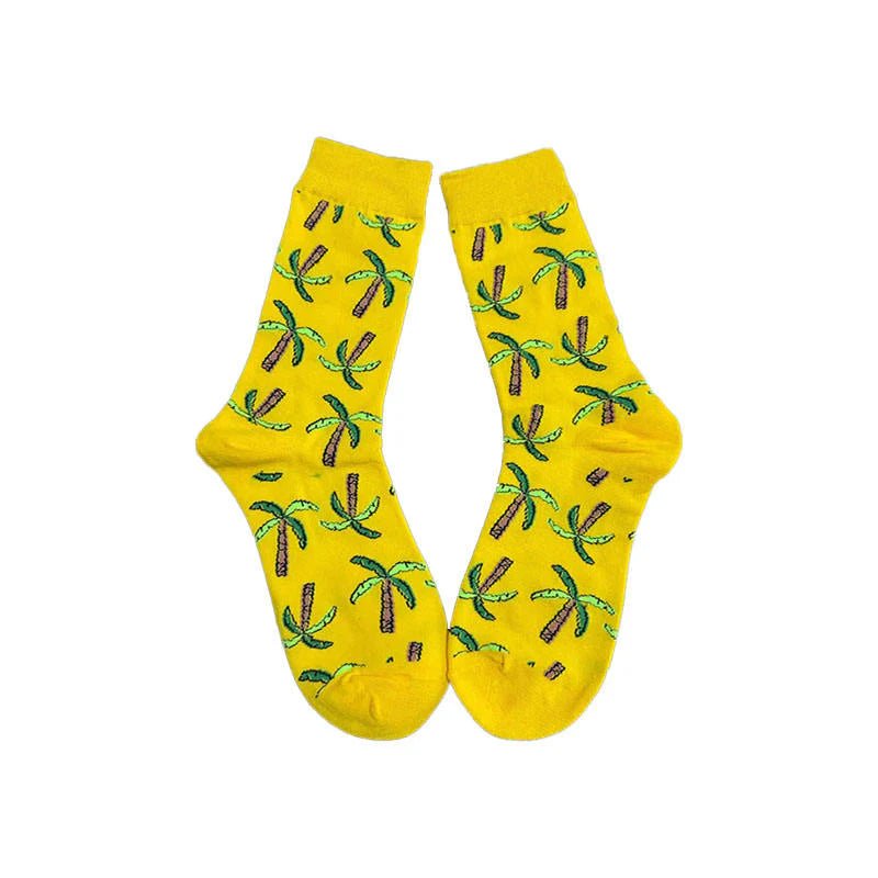 Yellow Palm Tree Socks (Adult Medium - Women's Shoe Sizes 5 - 10)