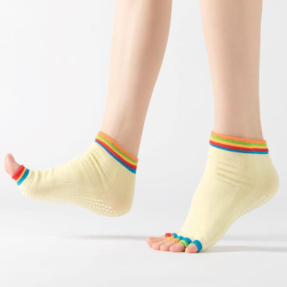 Yellow Yoga Rainbow Toe Socks (Adult Medium - Women's Shoe Sizes 5 - 10)