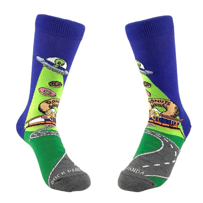 Alien Spaceships Love Donuts Socks from the Sock Panda (Adult Small - Shoe Sizes 2 - 5)
