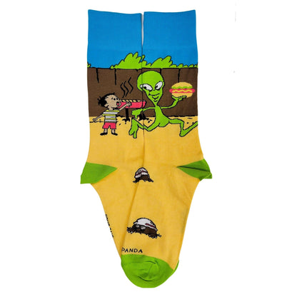 Alien Stealing a Hamburger at a BBQ Socks from the Sock Panda