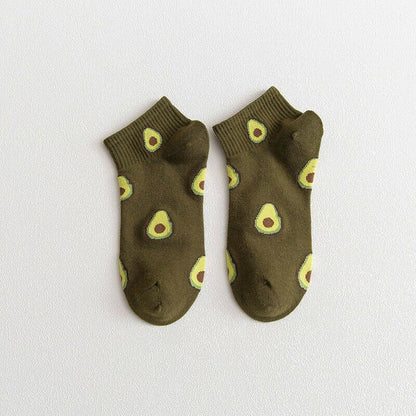 Avocado Patterned Short Ankle Socks (Adult Medium - Women's Shoe Sizes 5 - 10)