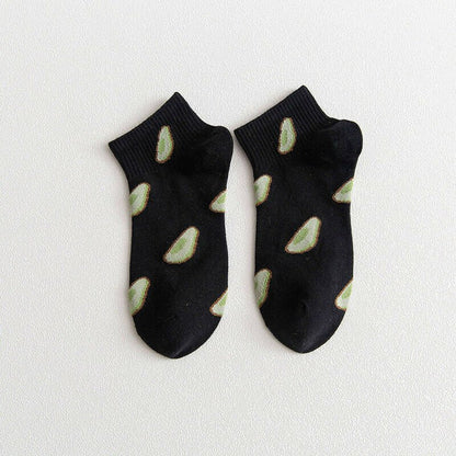 Avocado Patterned Short Ankle Socks (Adult Medium - Women's Shoe Sizes 5 - 10)