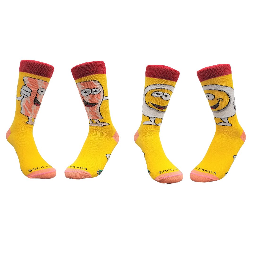 Bacon and Eggs - The Ultimate Partnership Sock (Left / Right) from the Sock Panda (Adult Small - Shoe Sizes 2 - 5)