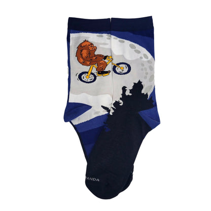 Big Foot Riding a Bike by the Moon Socks from the Sock Panda (Adult Medium - Women's Shoe Sizes 5 - 10)