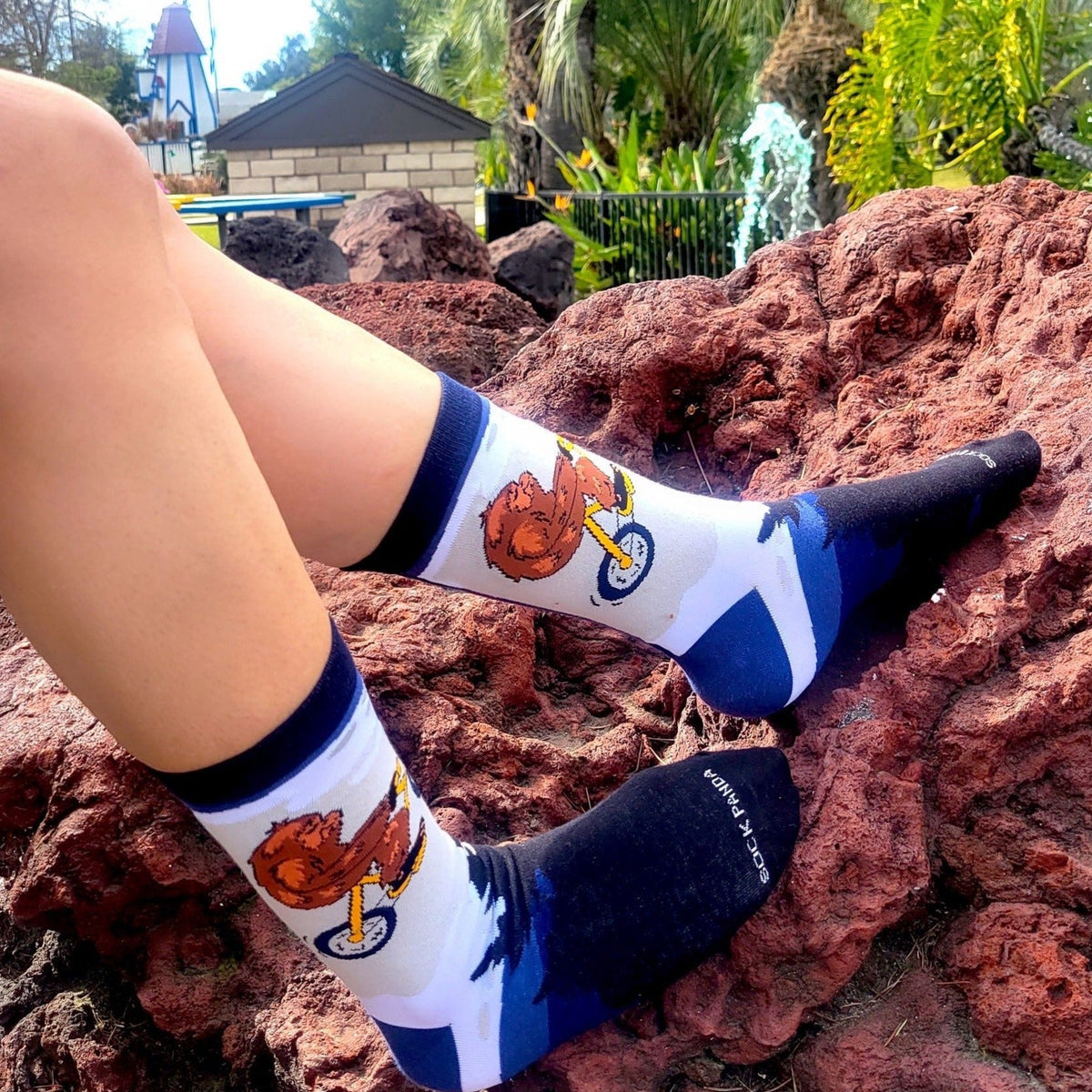 Big Foot Riding a Bike by the Moon Socks from the Sock Panda (Adult Medium - Women's Shoe Sizes 5 - 10)