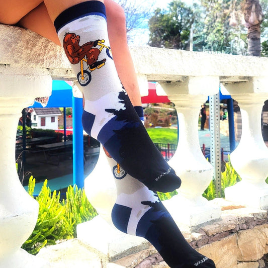 Big Foot Riding a Bike by the Moon Socks from the Sock Panda (Adult Medium - Women's Shoe Sizes 5 - 10)