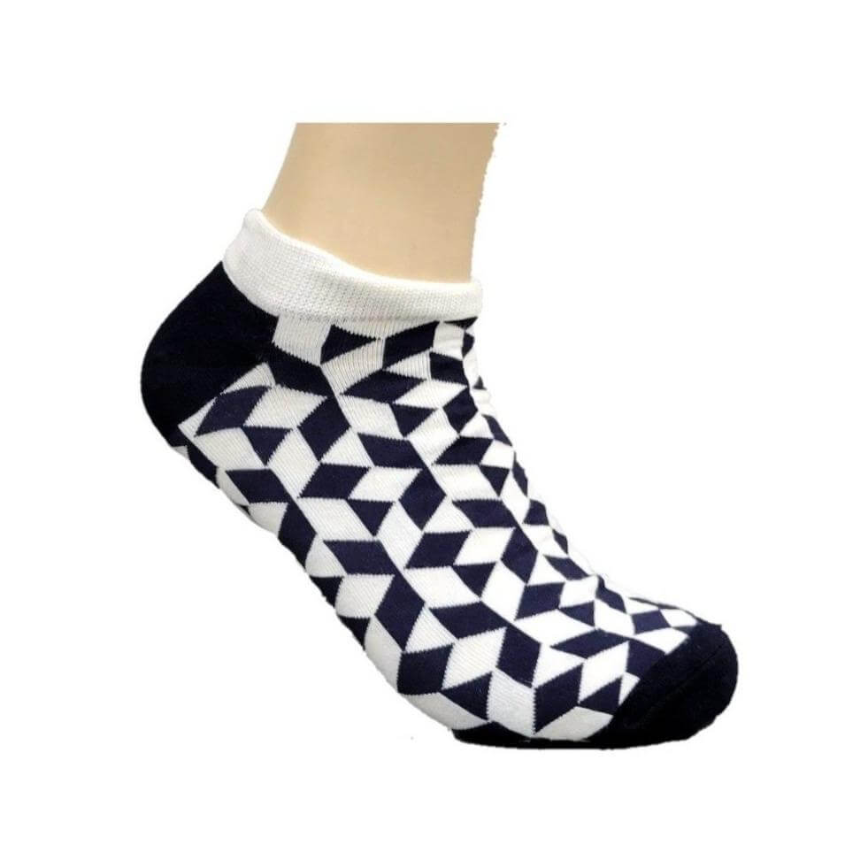 Black and White Diamond Patterned Ankle Socks (Adult Large - Men's Shoe Sizes 8 - 12)