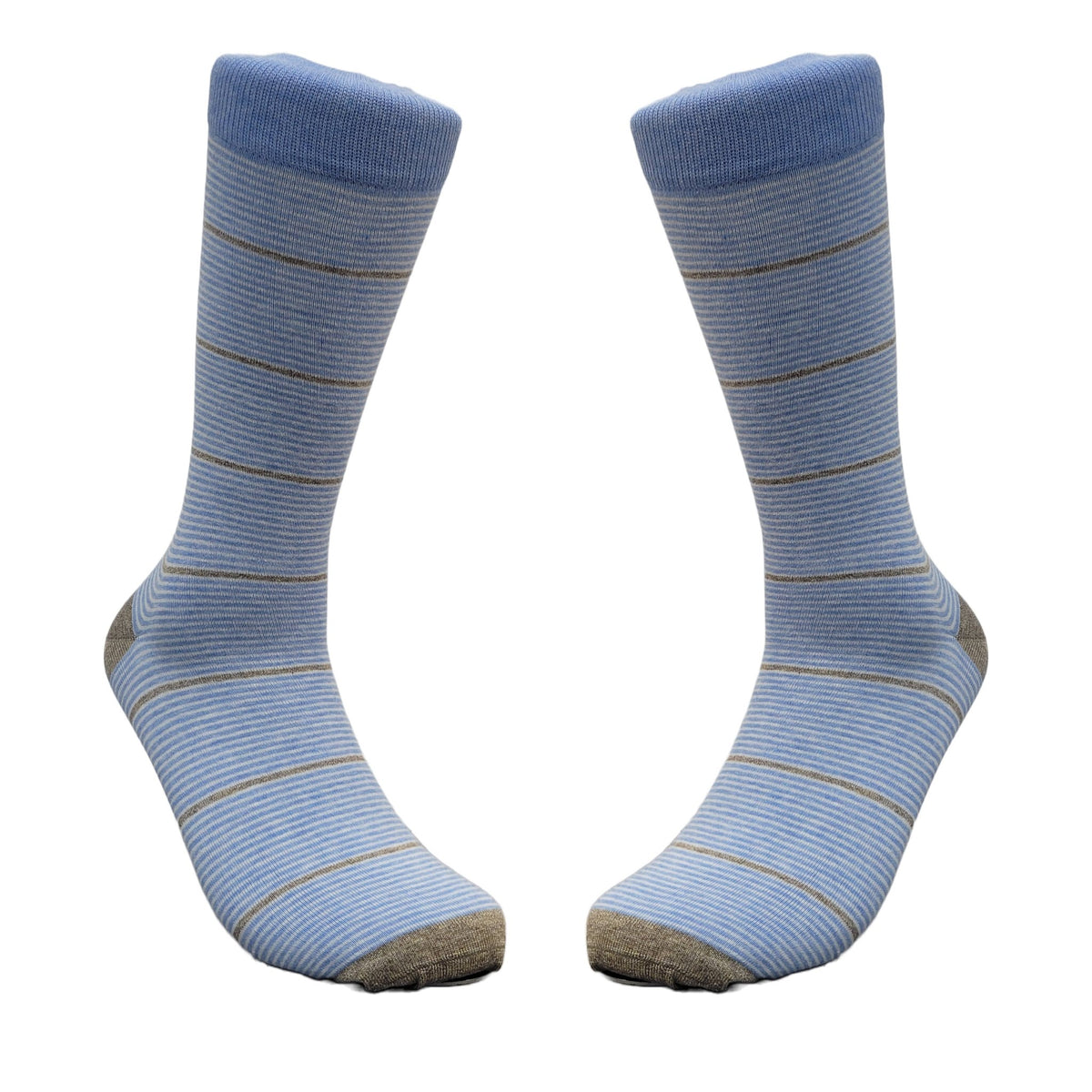 Blue and Beige Striped Pattern Dress Socks (Adult Large - Men's Shoe Sizes 8 - 12)