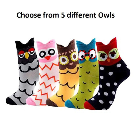 Colorful Owl Crew Socks (Adult Medium - Women's Shoe Sizes 5 - 10)