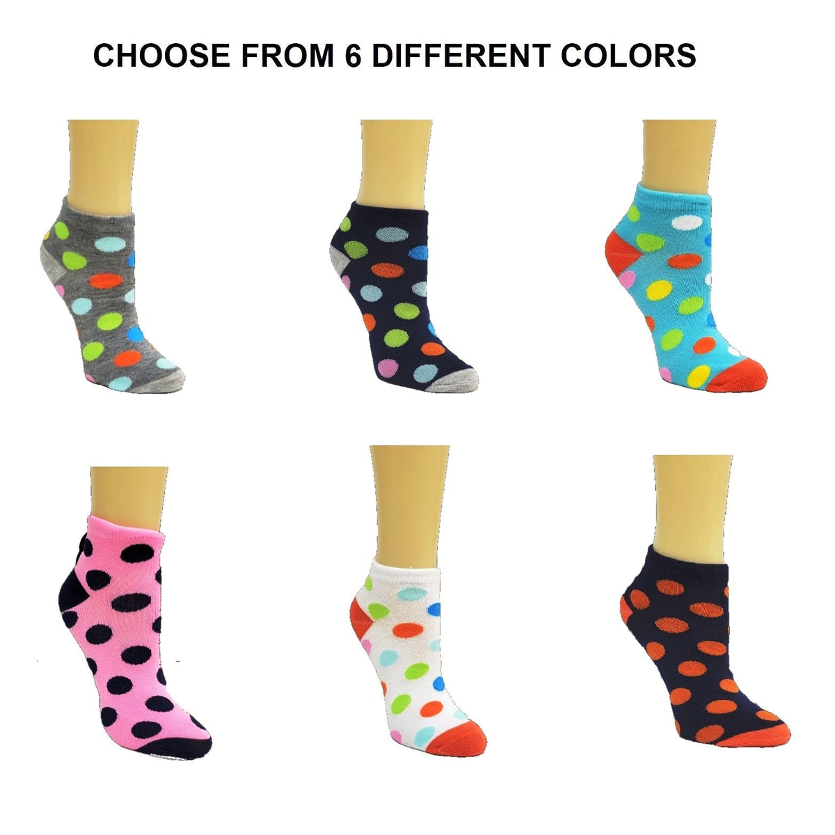 Colorful Polka Dot Patterned Ankle Socks (Adult Medium - Women's Shoe Sizes 5 - 10)