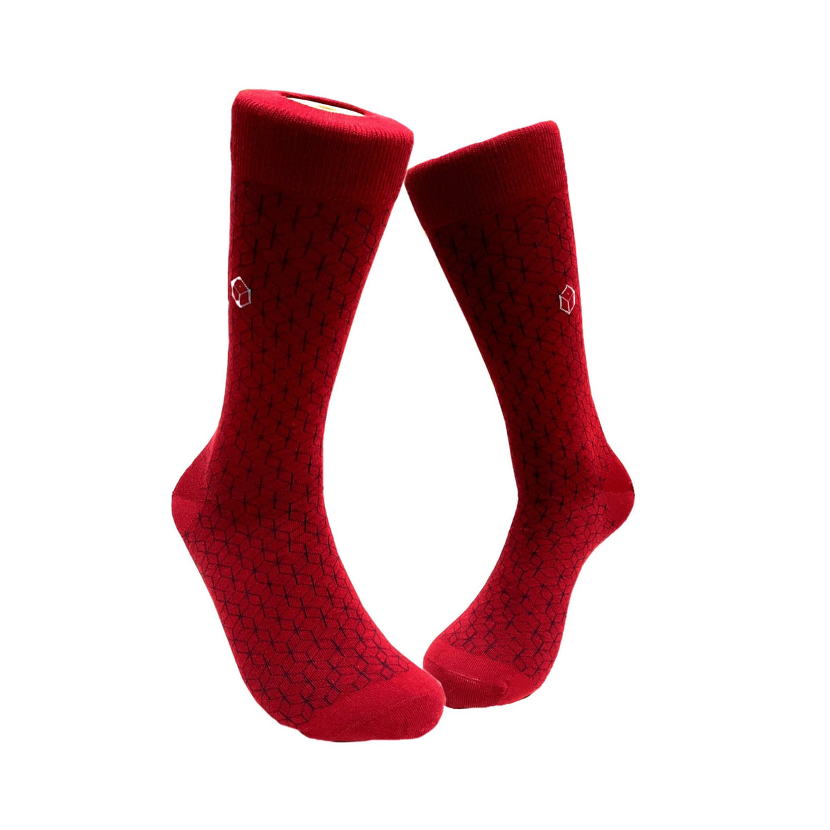Dark Red 3D Cubed Office Socks (Adult Large - Men's Shoe Sizes 8 - 12)