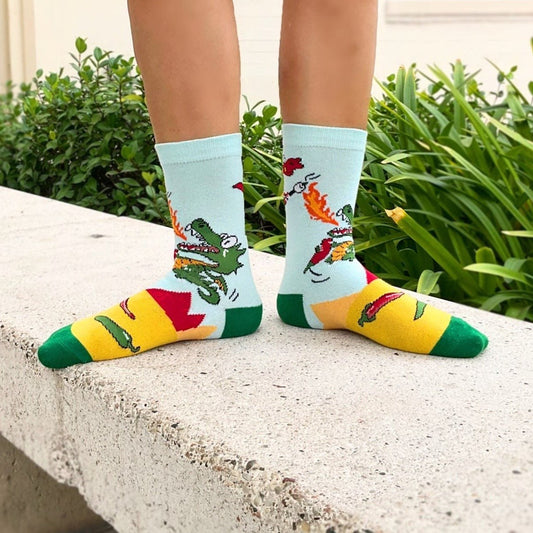 Dragon Pepper and Marshmallow Party Socks from the Sock Panda (Adult Small - Shoe Sizes 2 - 5)