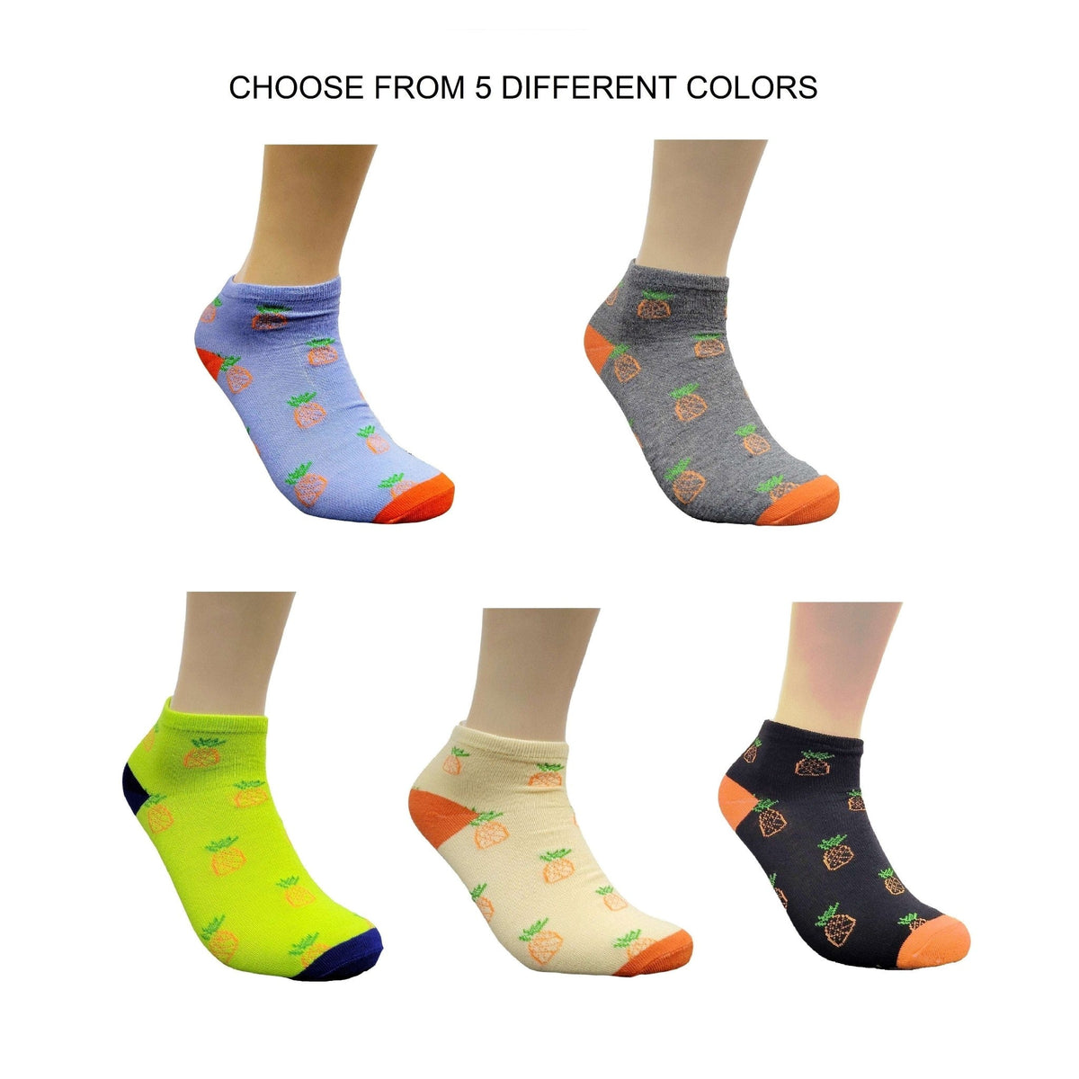 Fun Pineapple Patterned Ankle Socks (Adult Medium - Women's Shoe Sizes 5 - 10)