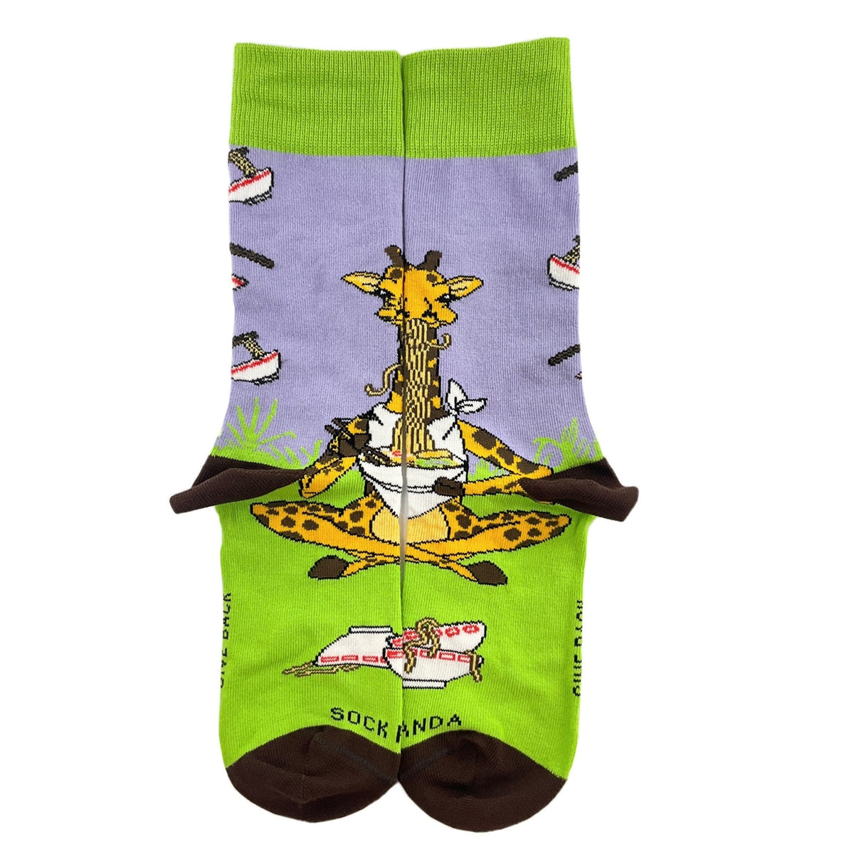 Giraffe Yogi Eating Ramen Socks from the Sock Panda (Adult Small - Shoe Sizes 2 - 5)