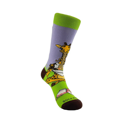 Giraffe Yogi Eating Ramen Socks from the Sock Panda (Adult Small - Shoe Sizes 2 - 5)