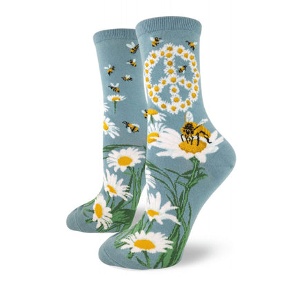 Give Bees a Chance Womens Crew Slate Blue (Adult Medium - Women's Shoe Sizes 5 - 10)