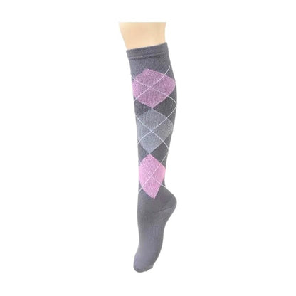Gray and Pink Argyle Knee High (Compression Socks) GrPiArgylCompMd