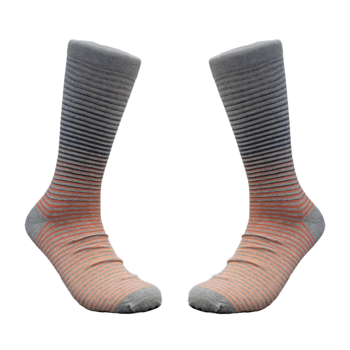 Gray to Orange Graduated Striped Pattern Dress Socks
