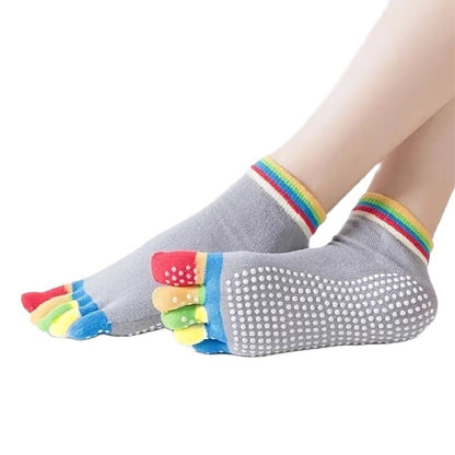 Gray Yoga Rainbow Toe Socks (Adult Medium - Women's Shoe Sizes 5 - 10)