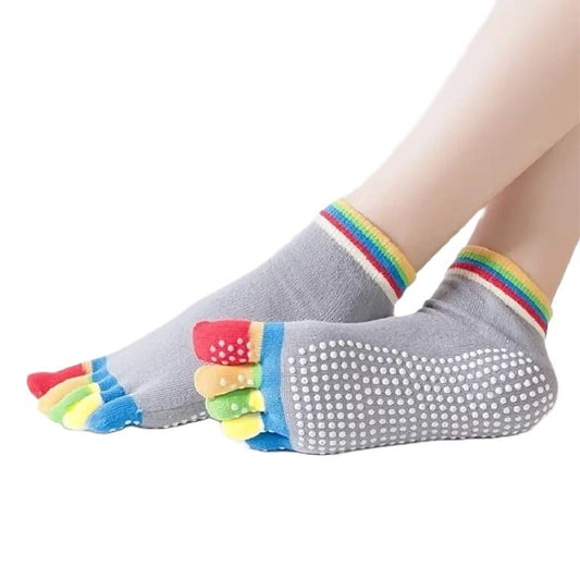 Gray Yoga Rainbow Toe Socks (Adult Medium - Women's Shoe Sizes 5 - 10)