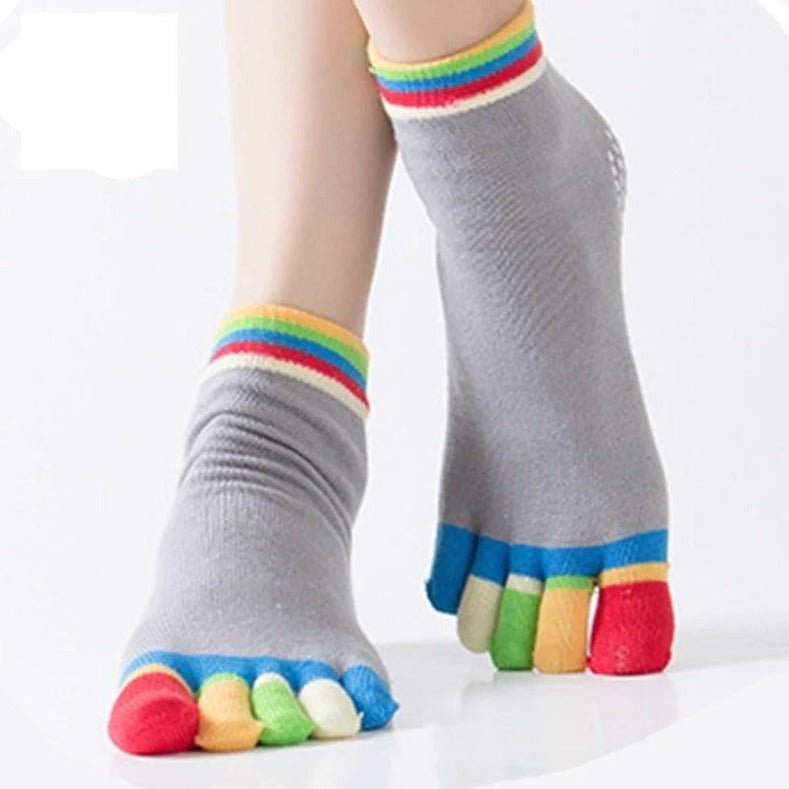 Gray Yoga Rainbow Toe Socks (Adult Medium - Women's Shoe Sizes 5 - 10)