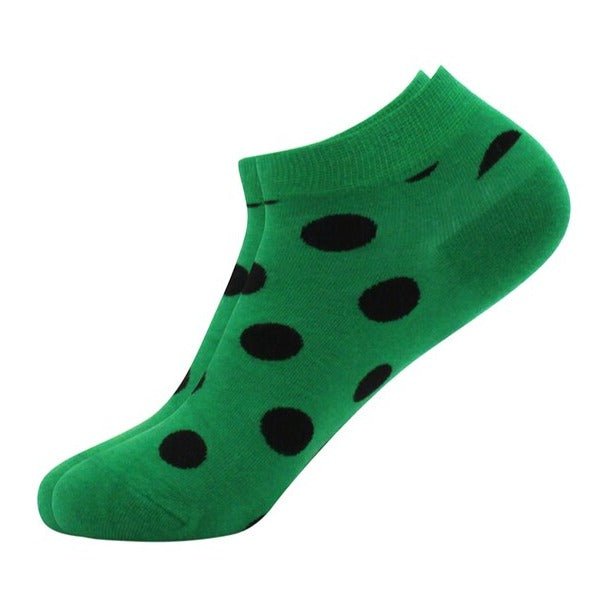 Green with Black Polka Dots Ankle Socks (Adult Medium - Women's Shoe Sizes 5 - 10)
