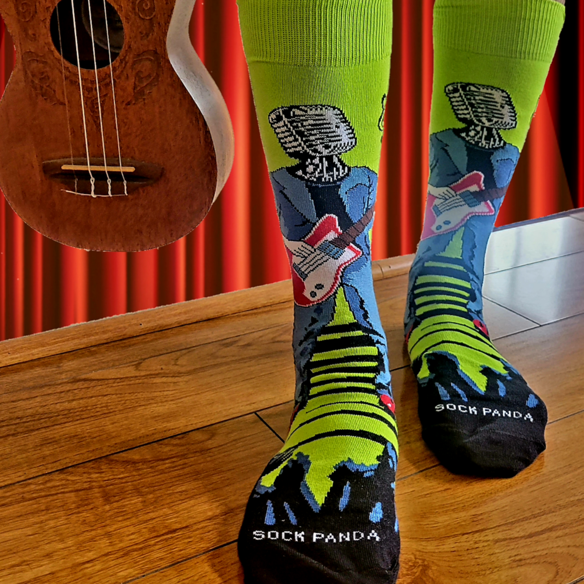Guitar Singing Music Man Socks from the Sock Panda (Adult Large - Men's Shoe Sizes 8 - 12)
