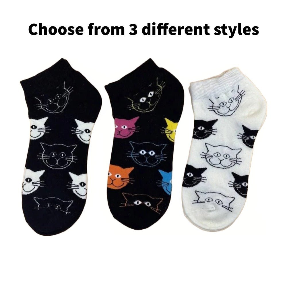 Happy Cat Face Pattern Ankle Socks (Adult Medium - Women's Shoe Sizes 5 - 10)