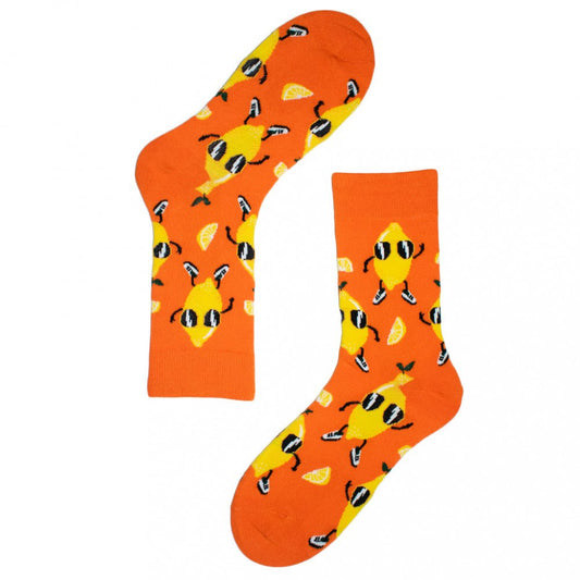 Happy Lemon Wearing Sunglasses Pattern Socks from the Sock Panda (Adult Medium)