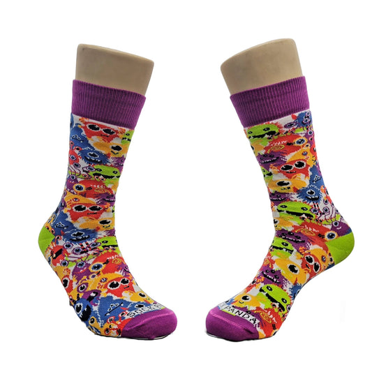 Happy Monster Faces Socks from the Sock Panda (Adult Small - Shoe Sizes 2 - 5)
