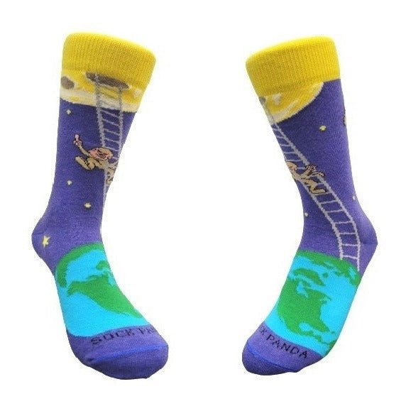 It is Good to Dream - Monkey Climbing Ladder to the Moon Socks from the Sock Panda (Adult Small - Shoe Sizes 2-5)
