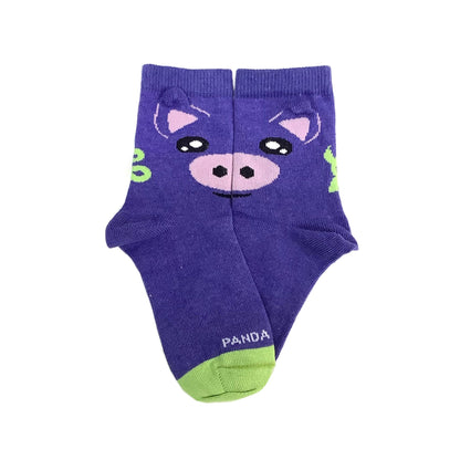 Joyful Purple Pig Socks (Ages 3 - 5)