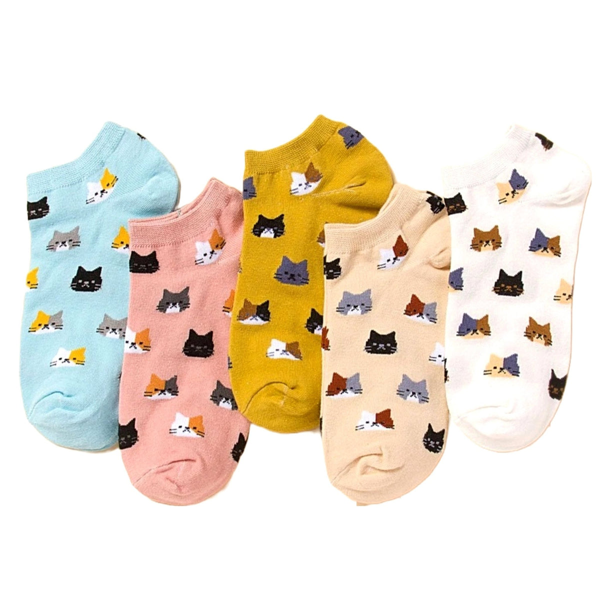 Kitty Cat Face Patterned Short Ankle Socks (Adult Medium - Women's Shoe Sizes 5 - 10)