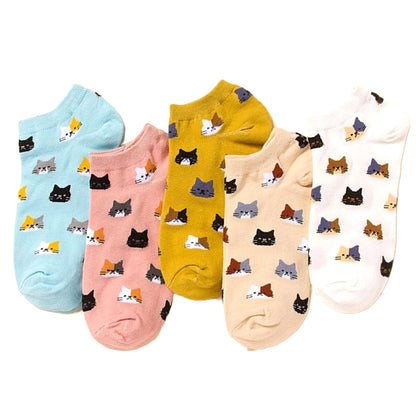 Kitty Cat Face Patterned Short Ankle Socks (Adult Medium - Women's Shoe Sizes 5 - 10)