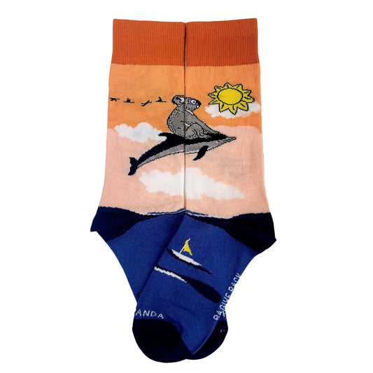 Koala Riding a Dolphin Socks from the Sock Panda (Adult Small - Shoe Sizes 2 - 5)